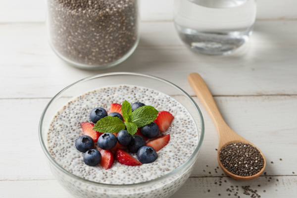 Puding od chia sjemenki s jagodama i borovnicama