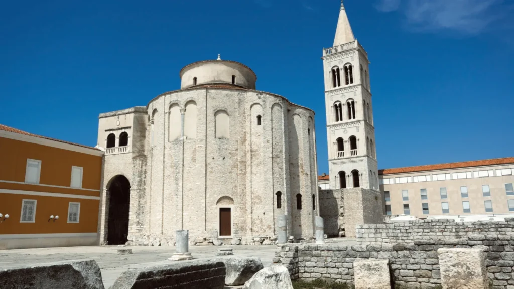 Architectural detail of St Donatus Church Zadar, highlighting early medieval stone construction and massive walls.
