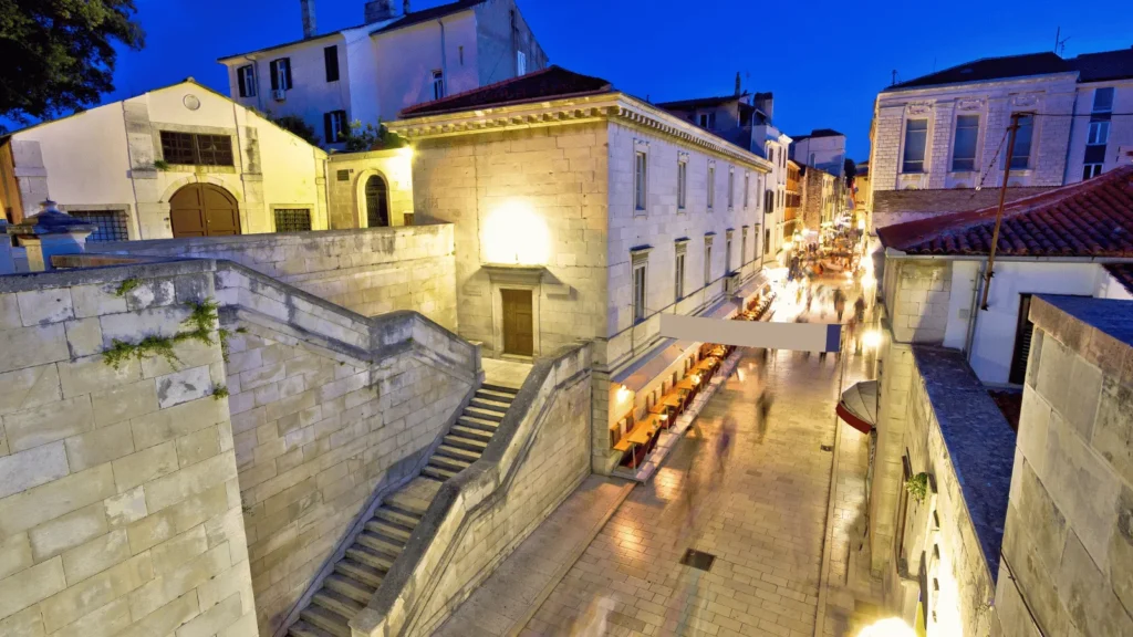 Stone steps of Stube Narodnog lista connecting two levels of Zadar old town historic streets
