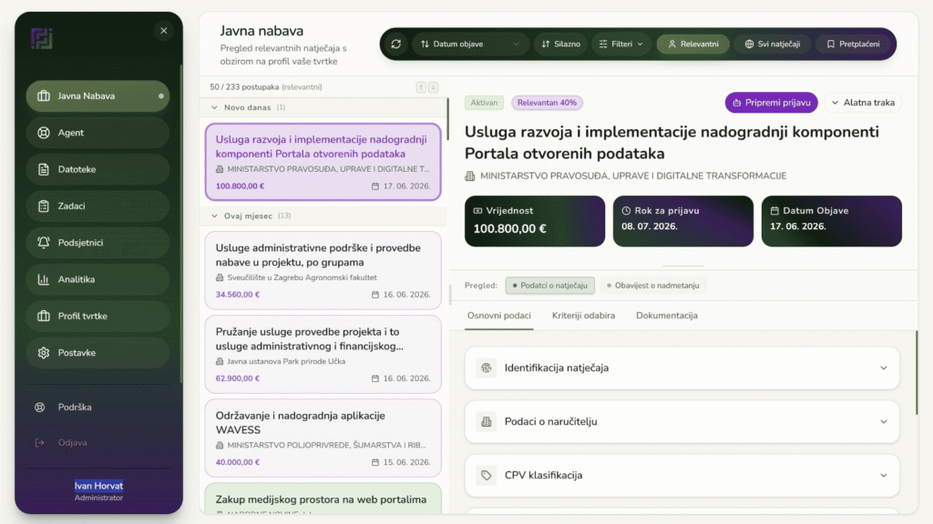AI platforma za upravljanje javnom nabavom i analizom natječaja