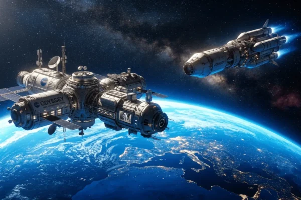 Svemirski brod "Odyssey" i letjelica "Voyager" u orbiti iznad Zemlje