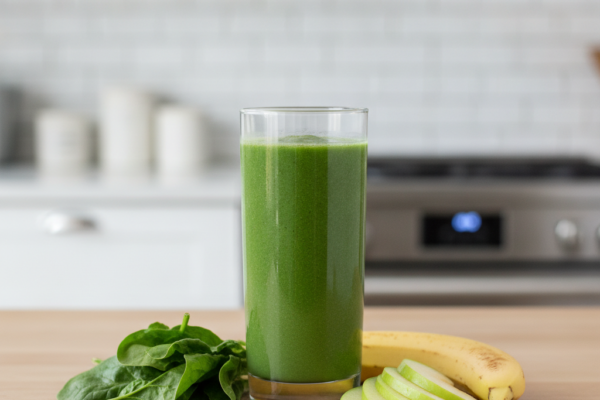 Zeleni smoothie sa špinatom, kriškama jabuke i bananom