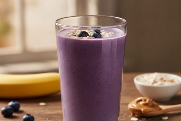 Borovnica i zobeni smoothie s bananom i maslacem od kikirikija