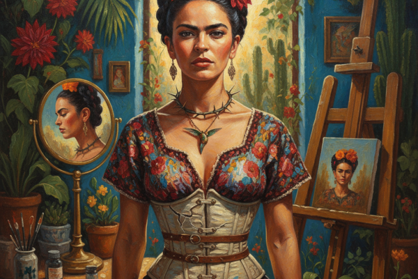 Portret Fride Kahlo u njezinu ateljeu, s ogledalom i slikom na štafelaju