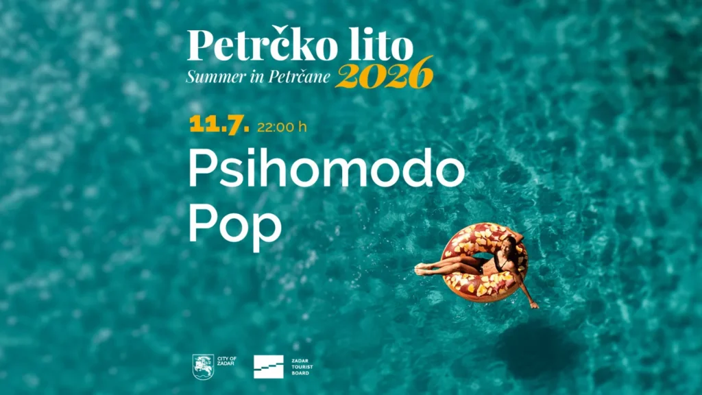 Psihomodo Pop koncert na rivi u Petrčanima 2026 tijekom Petrčkog lita