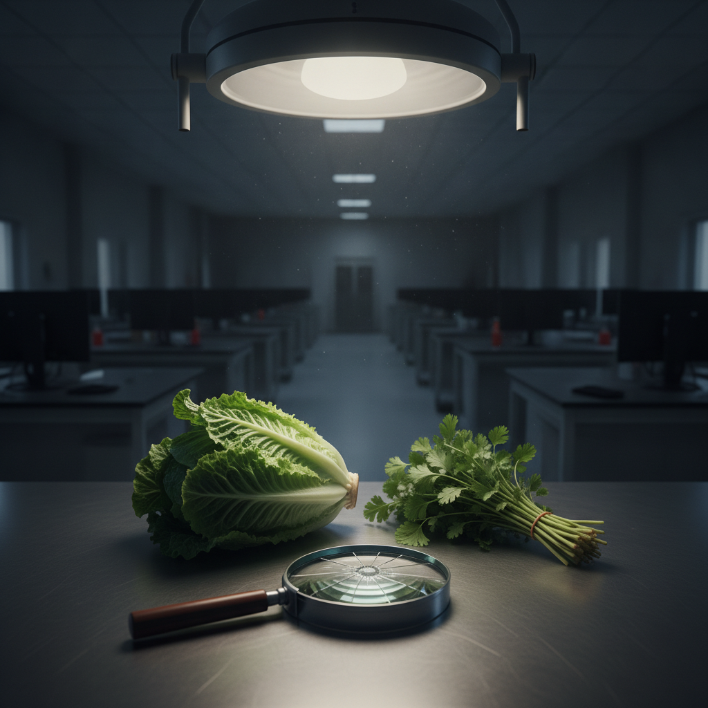 Salata i začinsko bilje pod povećalom u laboratoriju