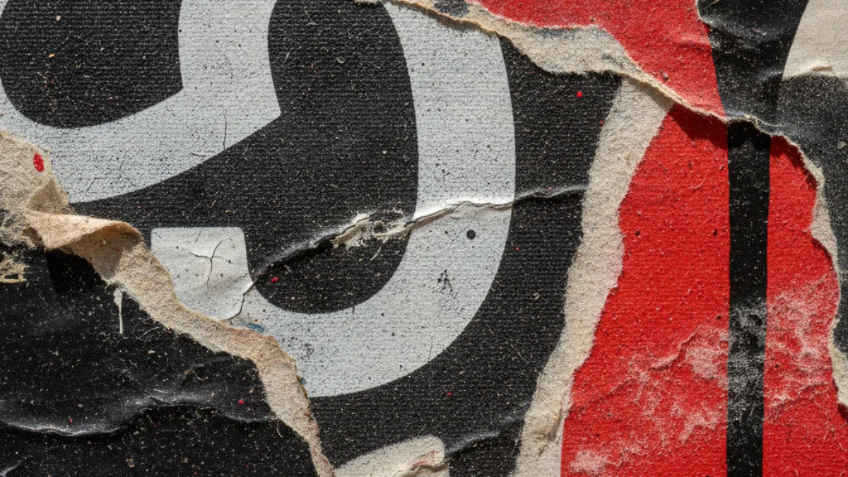 Detalj teksture i materijala karakterističnih za rad: Shepard Fairey