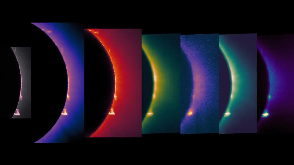 These images of the corona and solar prominences were taken in different wavelengths of visible and infrared light by imagers aboard a NASA’s WB-57 jet during the April 8, 2024, total solar eclipse. The same cameras will fly on a NASA WB-57 jet again during the Aug. 12 eclipse.