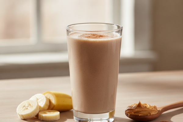 Napitak od banane i maslaca od kikirikija posipan cimetom