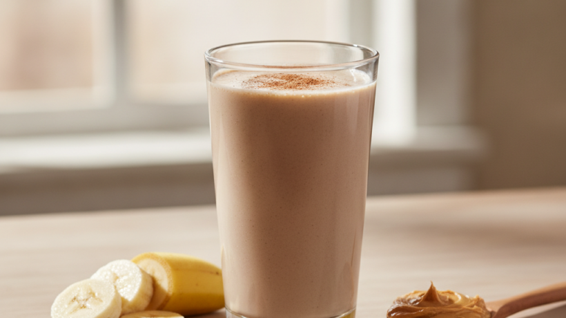 Napitak od banane i maslaca od kikirikija posipan cimetom