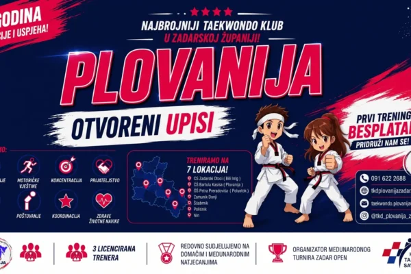 Taekwondo klub Plovanija otvorio upise za nove članove na sedam lokacija u Zadru i okolici