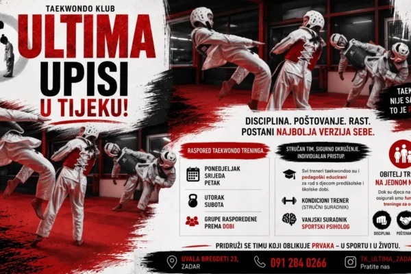 Taekwondo klub Ultima Zadar tijekom treninga za djecu i mlade sportaše