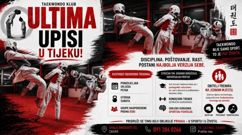 Taekwondo klub Ultima Zadar tijekom treninga za djecu i mlade sportaše