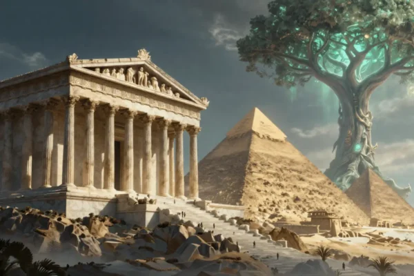 Ultimativni vodič kroz mitologiju s prikazom grčkih hramova, egipatskih piramida i mističnog nordijskog stabla. Mitologija za sve
