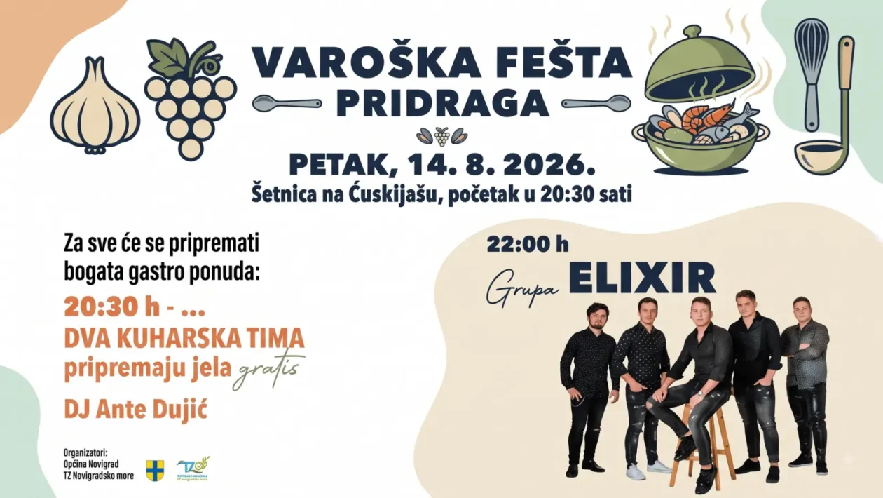 Posjetitelji Varoške fešte u Pridragi uživaju u glazbi, gastronomiji i ljetnom druženju.