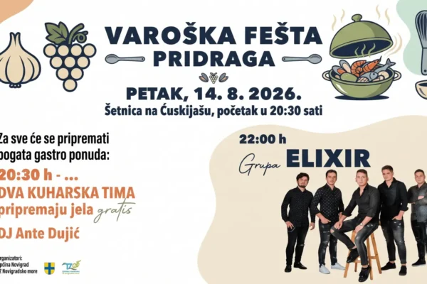 Posjetitelji Varoške fešte u Pridragi uživaju u glazbi, gastronomiji i ljetnom druženju.