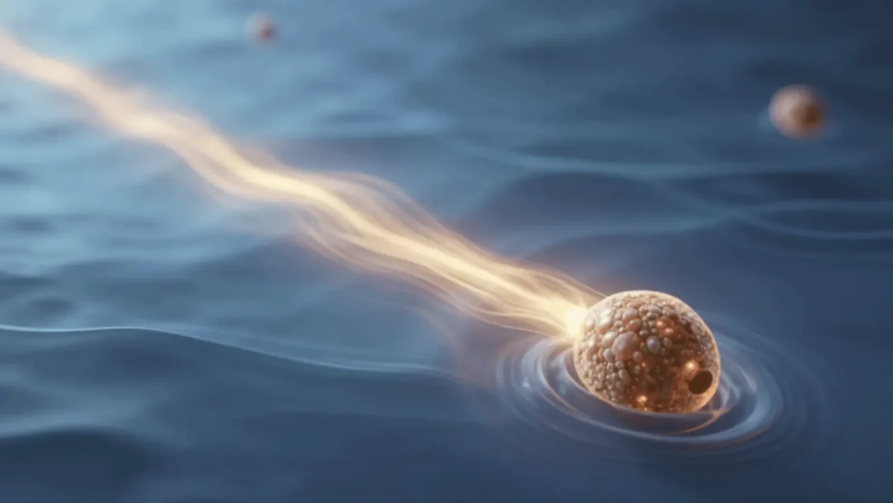 Vizualizacija energetske mreže Higgs polja koja prožima prostor i prikazuje kako čestice dobivaju masu kroz interakciju s poljem.