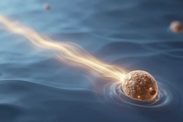 Vizualizacija energetske mreže Higgs polja koja prožima prostor i prikazuje kako čestice dobivaju masu kroz interakciju s poljem.