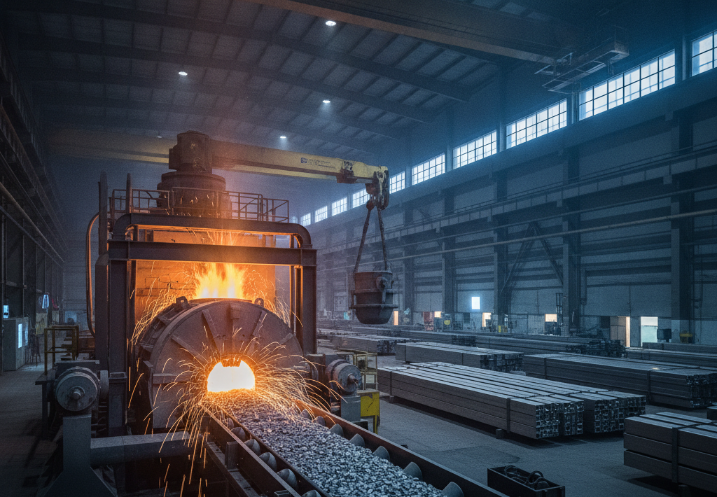 Tvornica u kojoj se rastaljeni metal lijeva u kalupe, a sirovine se transportiraju pokretnom trakom MMG Anglo American nickel