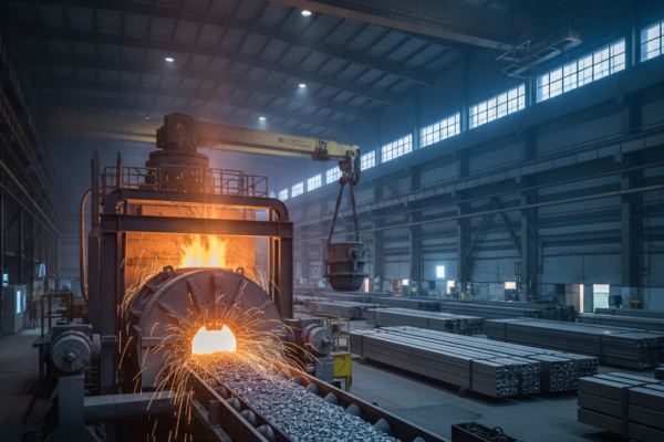 Tvornica u kojoj se rastaljeni metal lijeva u kalupe, a sirovine se transportiraju pokretnom trakom MMG Anglo American nickel