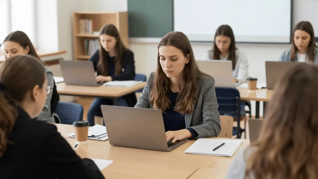 Studentice na predavanju koriste prijenosna računala