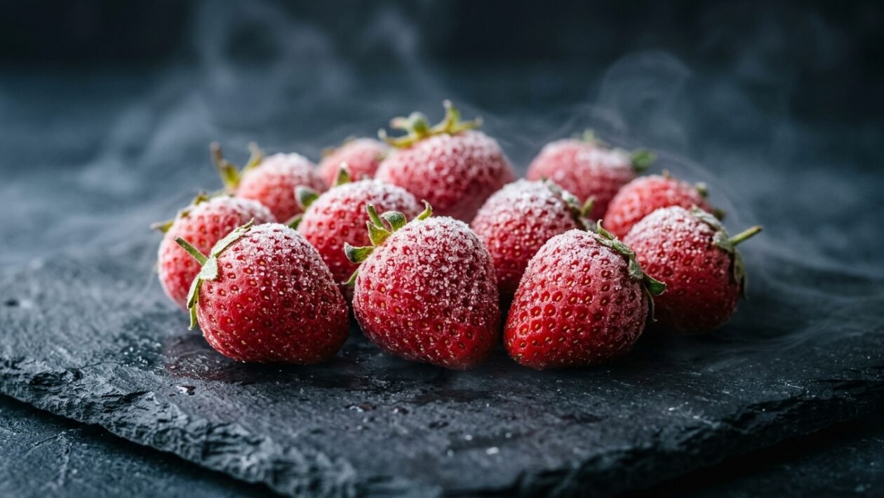 Smrznute jagode na tamnoj podlozi