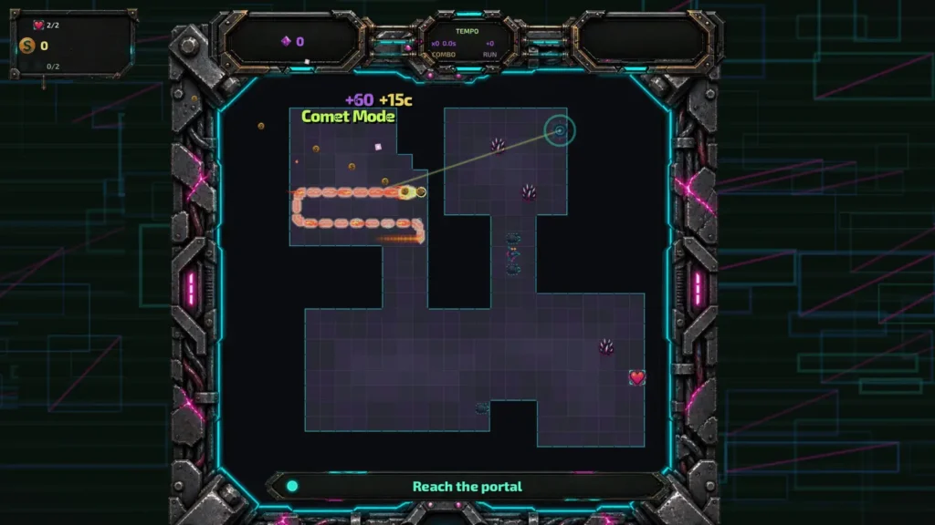 Snake Gridbreaker prikazuje zmiju koja prolazi kroz proceduralno generirane razine s protivnicima i preprekama
