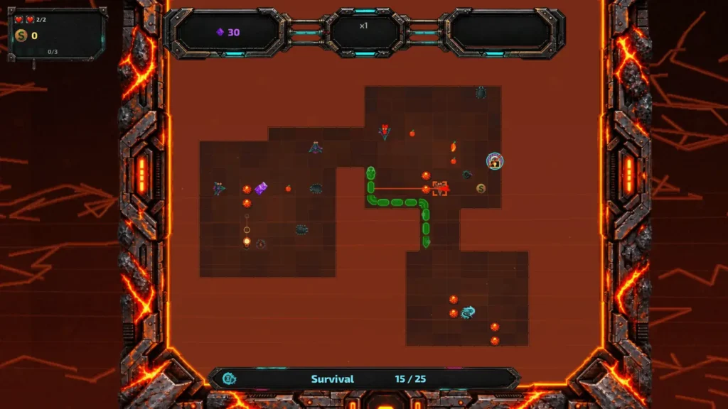 Snake Gridbreaker prikazuje zmiju koja prolazi kroz proceduralno generirane razine s protivnicima i preprekama