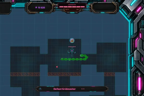 Snake Gridbreaker prikazuje zmiju koja prolazi kroz proceduralno generirane razine s protivnicima i preprekama